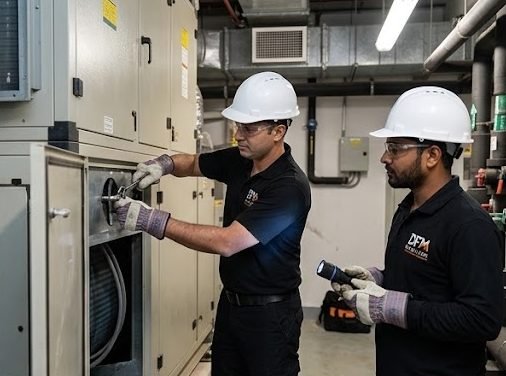 DFM technicians servicing an air handling unit